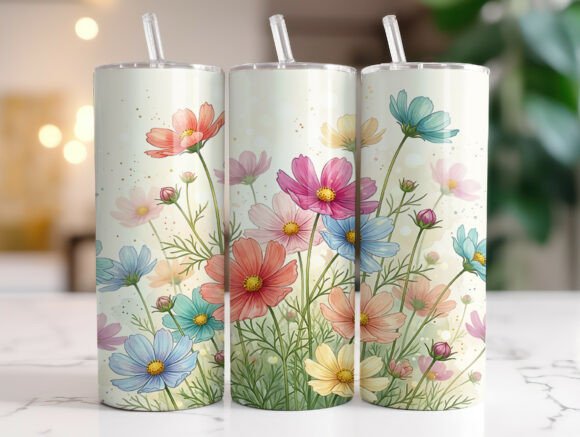 Colorful Cosmos Wildflower Tumbler Wrap Design Review