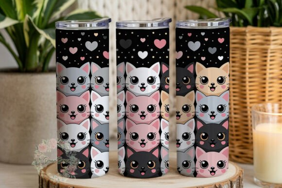 Cute Cat Faces Pink Gray Tumbler Wrap Design Review