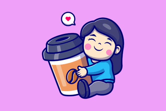 Cute Girl Hug Coffee Cup Cartoon Review