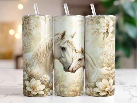 Elegant White Horse Floral Tumbler Wrap Design Review