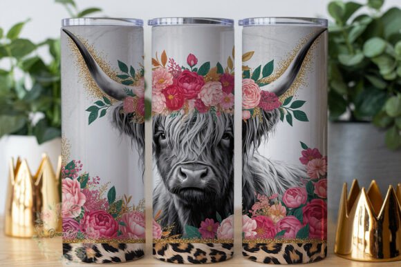 Highland Cow Pink Flowers Tumbler Wrap Design Review