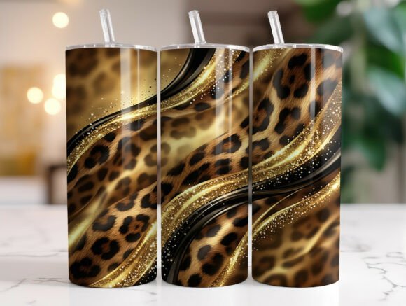 Leopard Glitter Gold Waves Tumbler Wrap Design Review