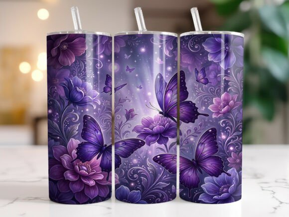Purple Butterfly Floral Fantasy Tumbler