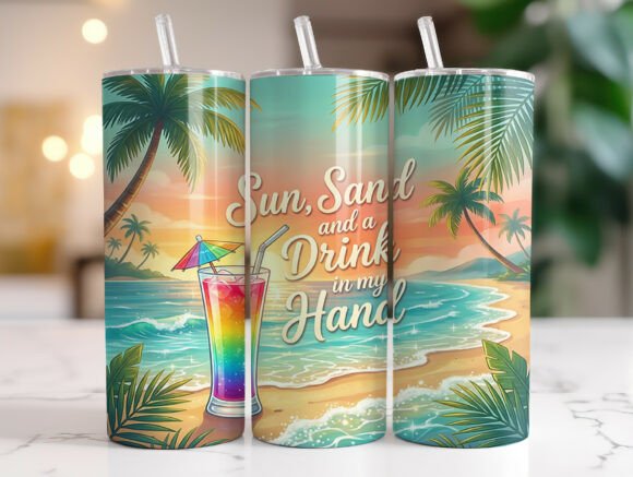 Sun Sand Drink Beach Sunset Tumbler Wrap