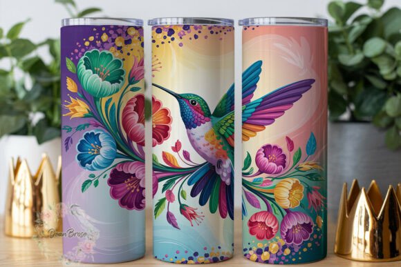 Vibrant Hummingbird Floral Tumbler Wrap Design