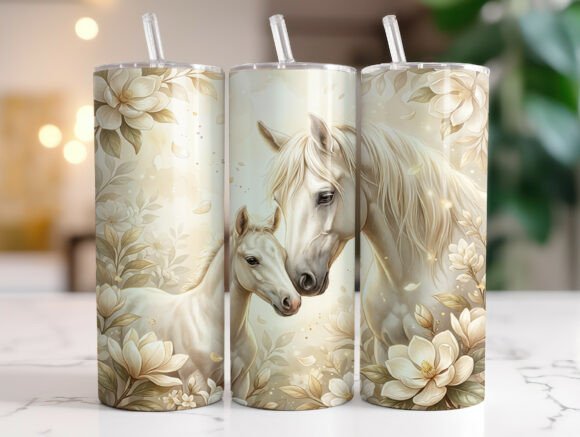 White Mama Horse Floral Tumbler Wrap PNG Review